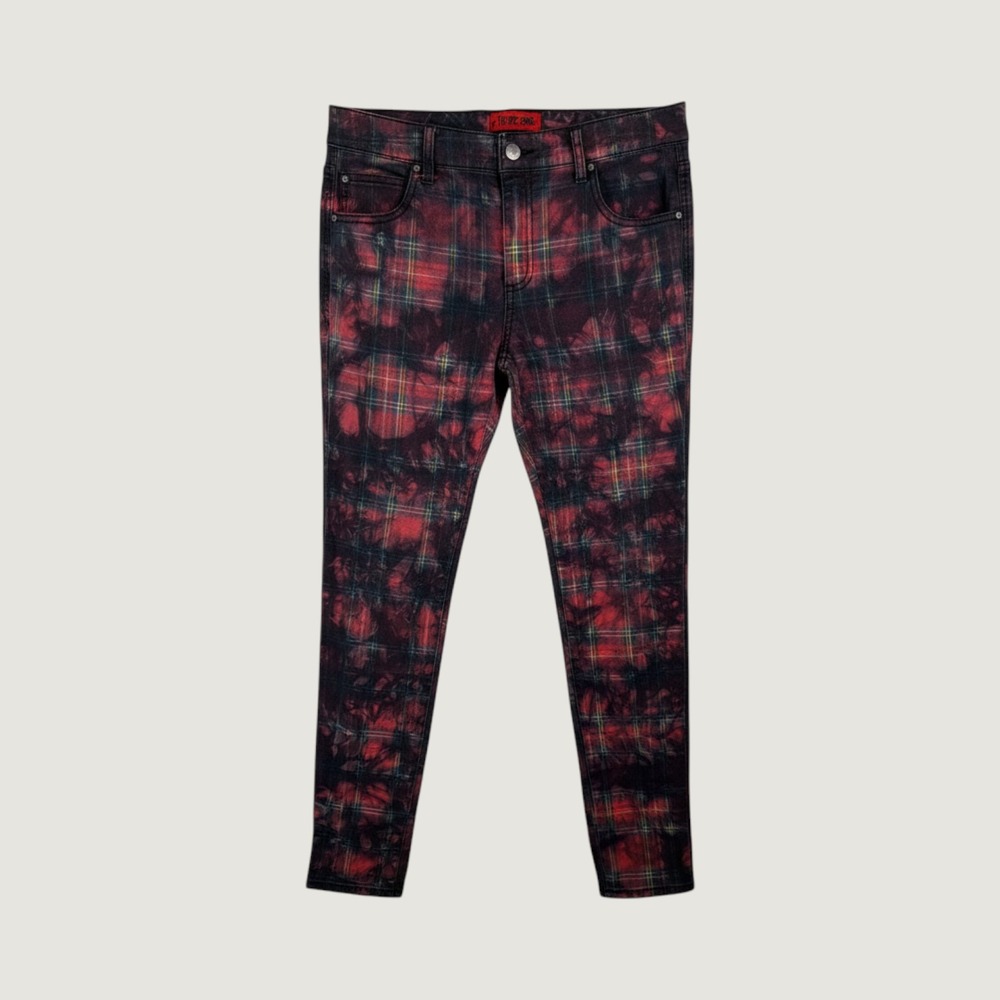 Tripp NYC Skinny Pants Mens 30/11 Red Black Plaid Tie Dye Punk Grunge